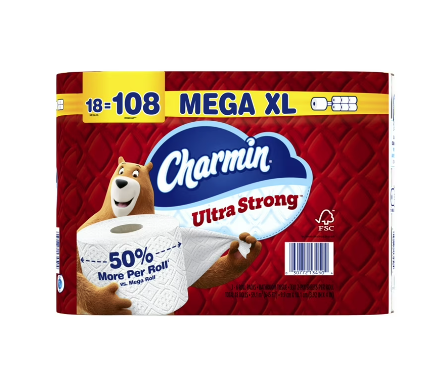 Charmin Ultra Strong Toilet Paper 18 Mega XL Rolls, 330 Sheets Per Roll