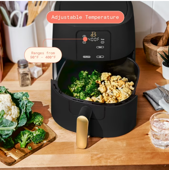 Beautiful 6 Qt Air Fryer with TurboCrisp Technology, EverGood Ceramic Nonstick Coating, Black Sesame by Drew Barrymore