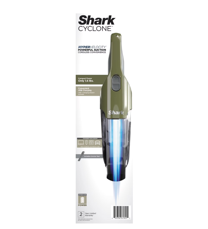 Shark Cyclone Handheld Vacuum, On-the-Go Cleaning, HyperVelocity Suction, USB Charging, CH700WM, Herb