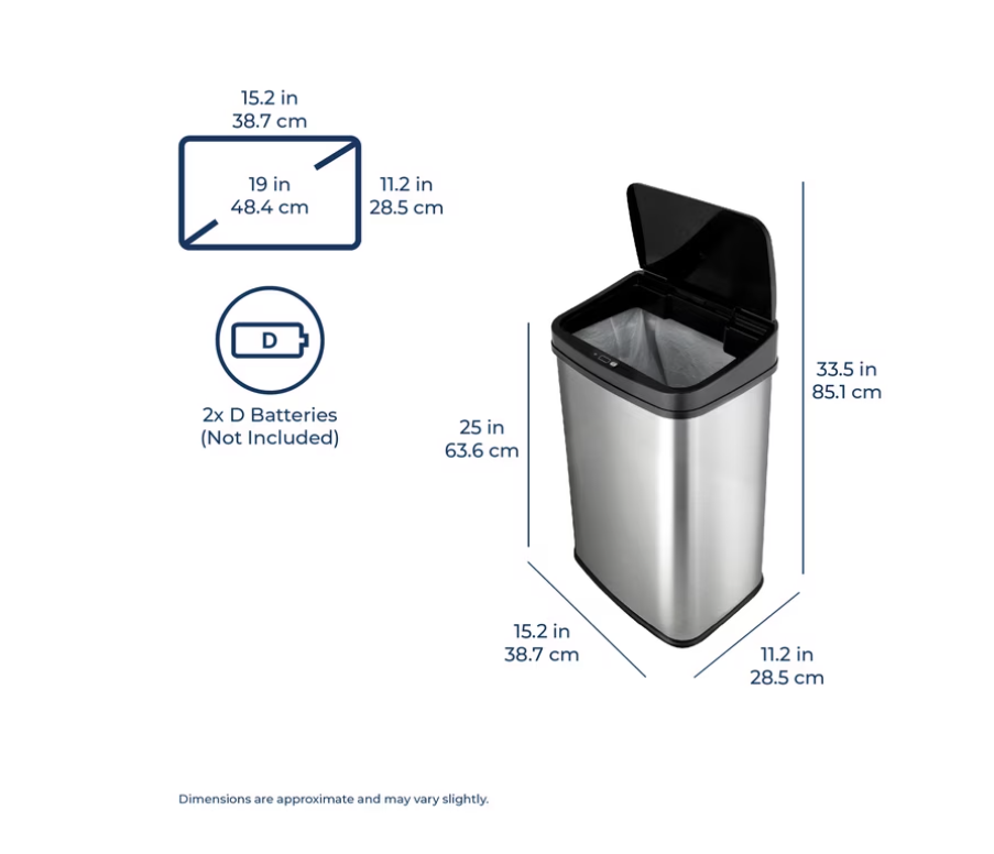 Nine Stars Automatic Kitchen Trash Can, 13.2 Gallon Stainless Steel Motion Sensor Garbage Bin with Soft Close Lid, Silver