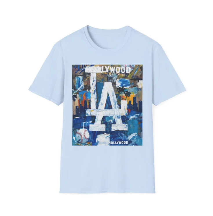LA Dodgers Abstract Logo T-Shirt Hollywood Skyline, Urban Dodgers Baseball Art