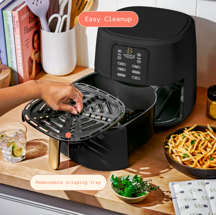 Beautiful 6 Qt Air Fryer with TurboCrisp Technology, EverGood Ceramic Nonstick Coating, Black Sesame by Drew Barrymore