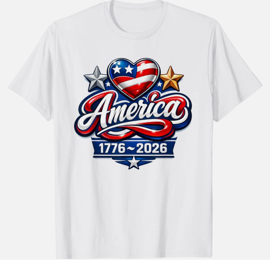 American Flag Heart 250 Years America 1776 2026 T-Shirt