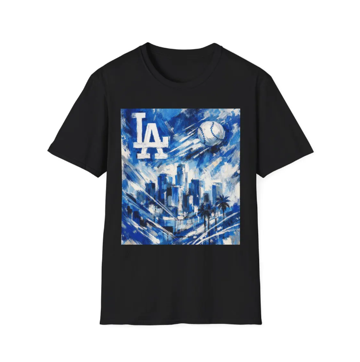 LA Dodgers Skyline Blue Art T-Shirt Dodgers Baseball Cityscape Tee