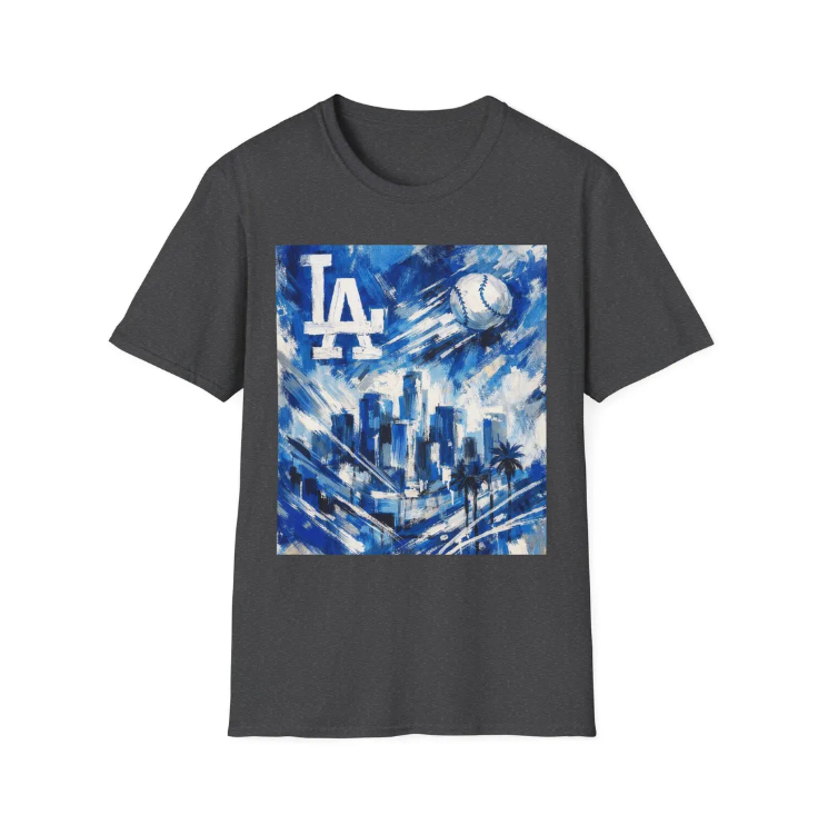 LA Dodgers Skyline Blue Art T-Shirt Dodgers Baseball Cityscape Tee