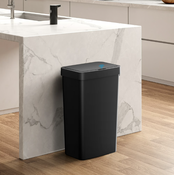 Mainstays Kitchen Automatic Trash Can, 13.2 Gallon Plastic Motion Sensor Garbage Bin, Black
