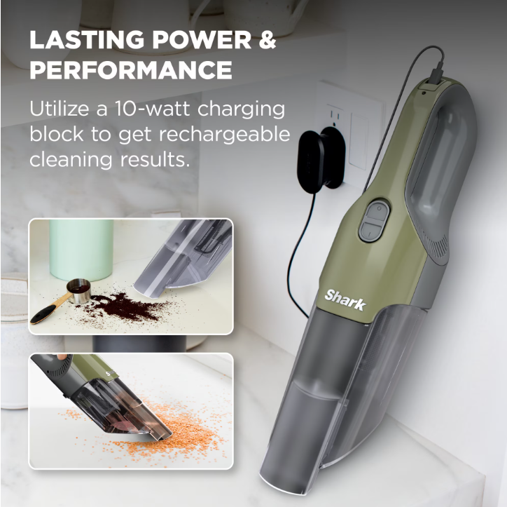 Shark Cyclone Handheld Vacuum, On-the-Go Cleaning, HyperVelocity Suction, USB Charging, CH700WM, Herb