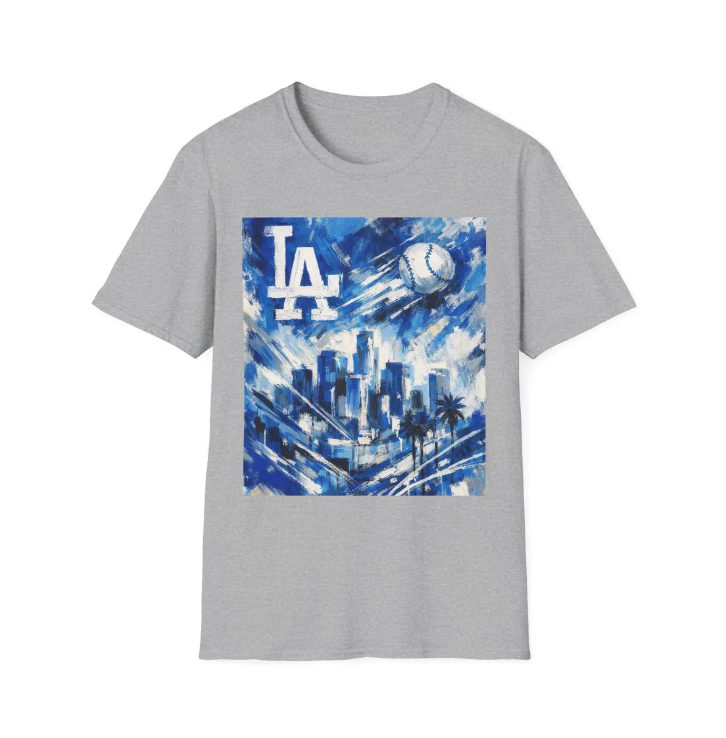 LA Dodgers Skyline Blue Art T-Shirt Dodgers Baseball Cityscape Tee