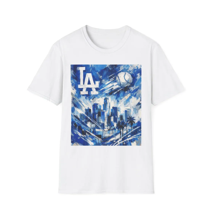LA Dodgers Skyline Blue Art T-Shirt Dodgers Baseball Cityscape Tee