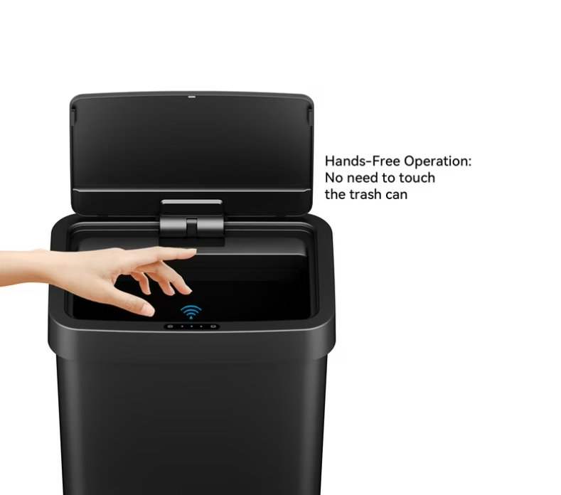Mainstays Kitchen Automatic Trash Can, 13.2 Gallon Plastic Motion Sensor Garbage Bin, Black