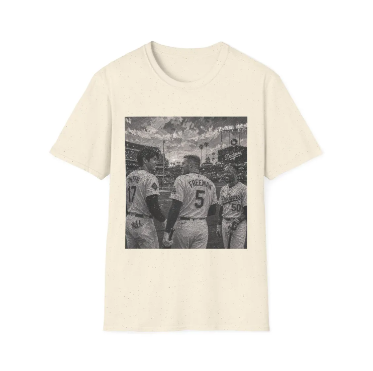 Los Angeles Dodgers Baseball Players Photo T-Shirt Team Portrait Square Print Shohei Ohtani, Mookie Betts, Freddie Freeman Shirt