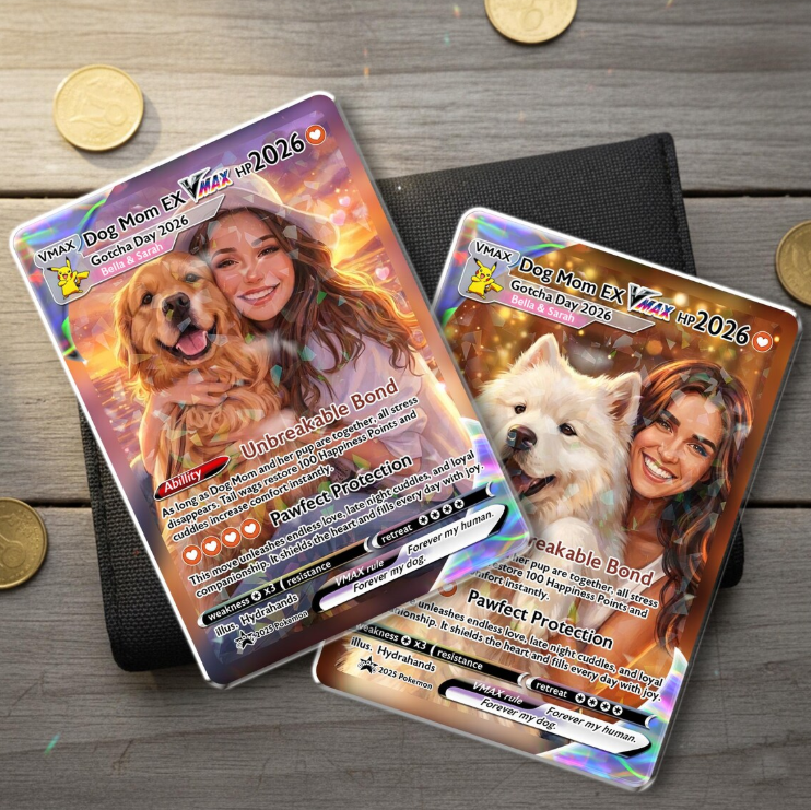 Custom Dog Mom Trading Card, Anime Style Pet Portrait Keepsake