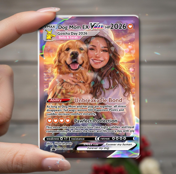 Custom Dog Mom Trading Card, Anime Style Pet Portrait Keepsake