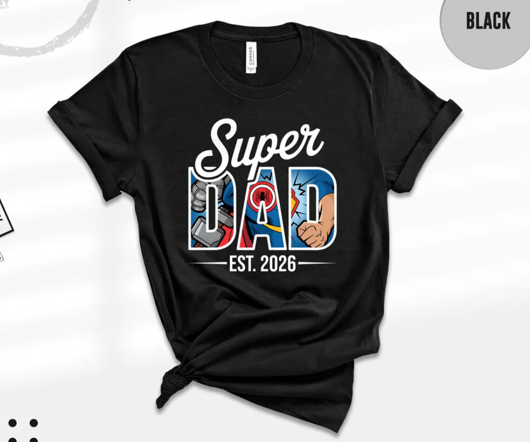 Personalized Super Dad T-Shirt – Custom Year Gift for New Fathers