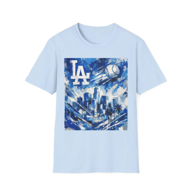 LA Dodgers Skyline Blue Art T-Shirt Dodgers Baseball Cityscape Tee