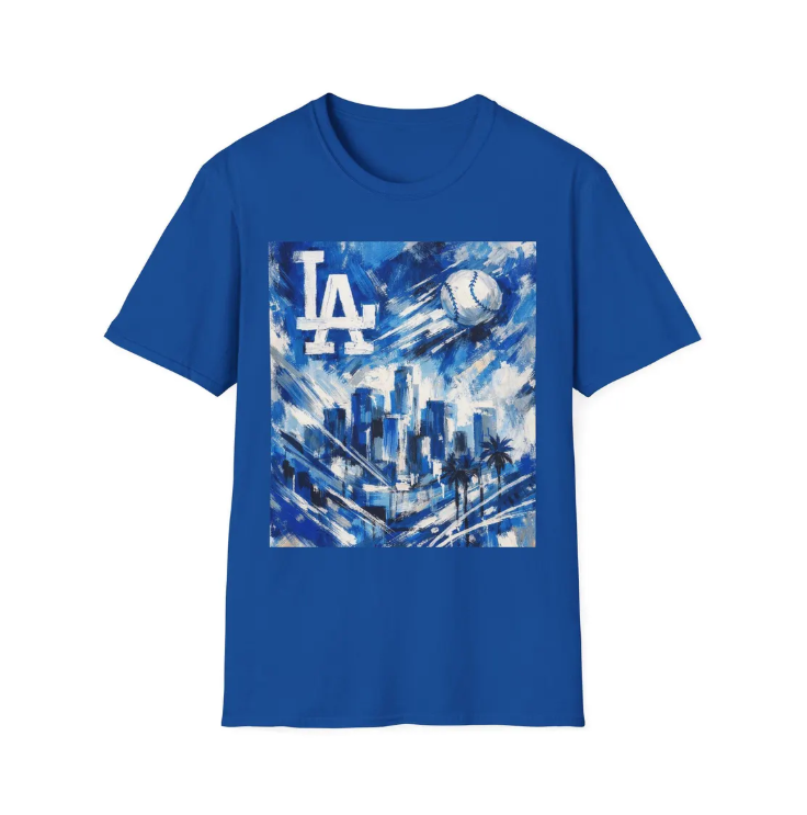 LA Dodgers Skyline Blue Art T-Shirt Dodgers Baseball Cityscape Tee