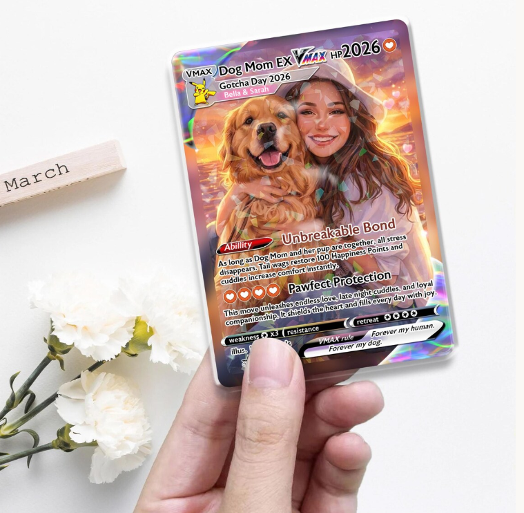Custom Dog Mom Trading Card, Anime Style Pet Portrait Keepsake