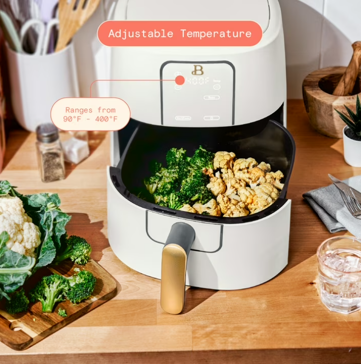 Beautiful 6qt Air Fryer with TurboCrisp Technology, EverGood Ceramic Nonstick Coating, White Icing