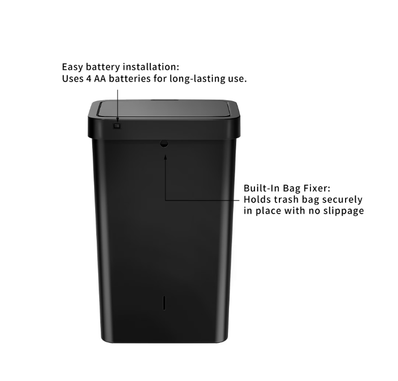 Mainstays Kitchen Automatic Trash Can, 13.2 Gallon Plastic Motion Sensor Garbage Bin, Black