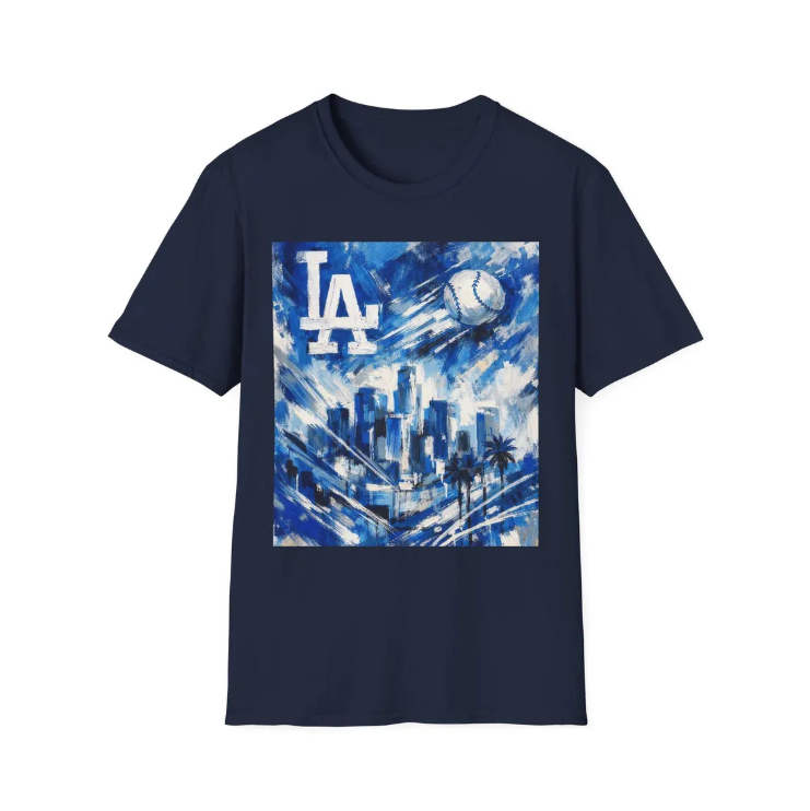 LA Dodgers Skyline Blue Art T-Shirt Dodgers Baseball Cityscape Tee