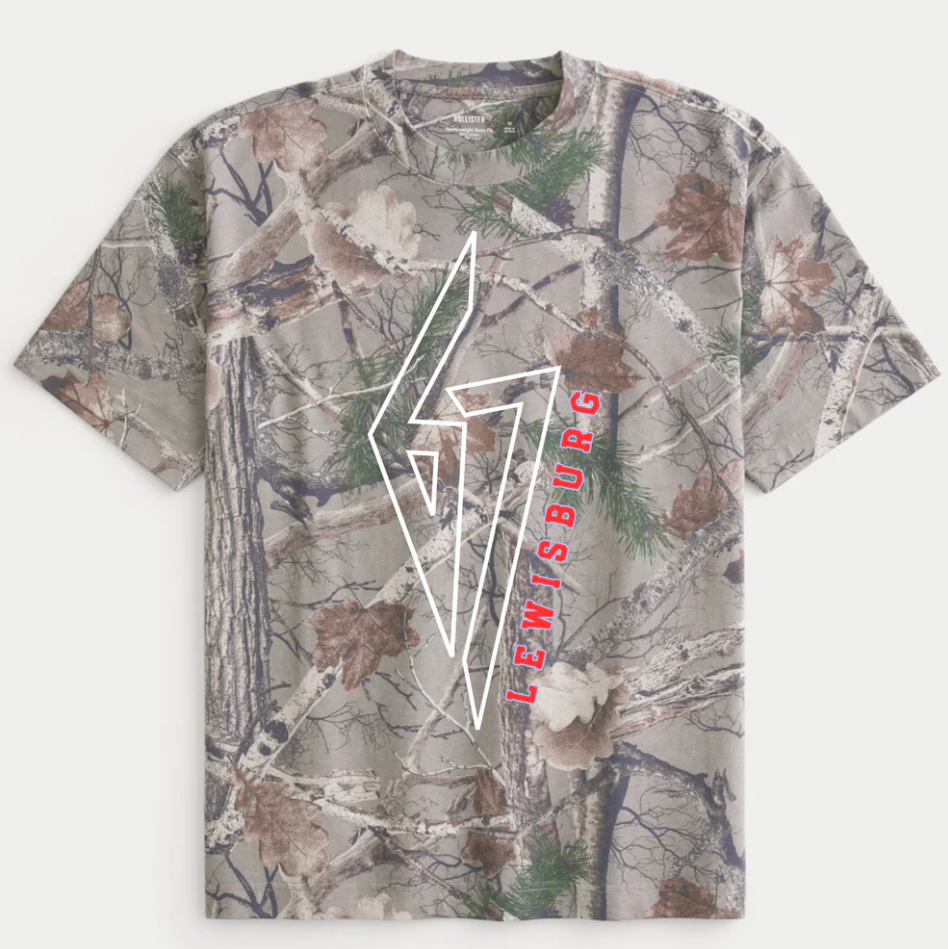Six Seven Camo Boxy Tee - LMS Cheer Fundraiser - Lewisburg Shirt- Full Length Tee