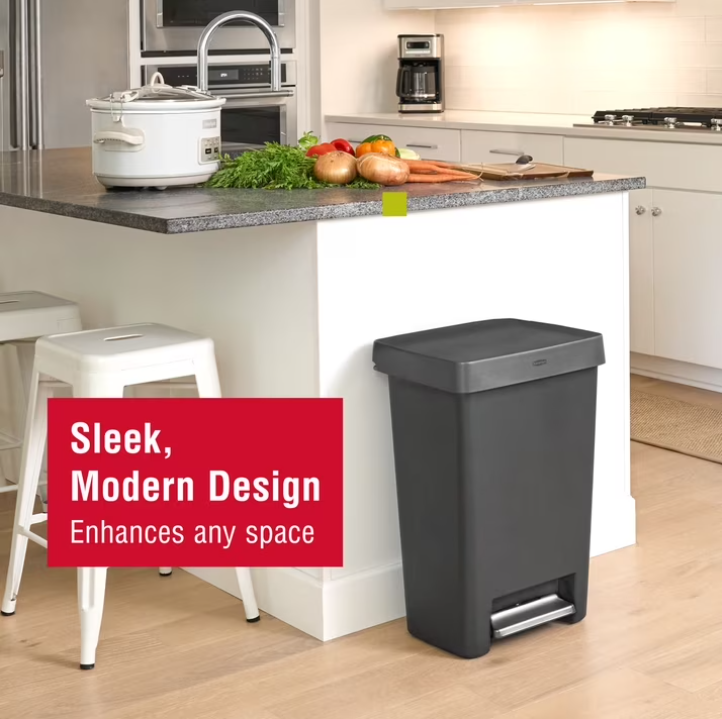 Rubbermaid Kitchen Trash Can, 12.4 Gallon Plastic Step Garbage Bin, Charcoal