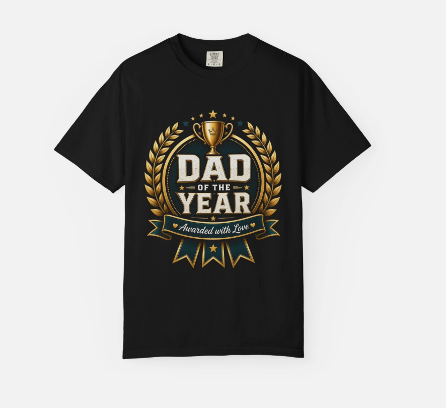 Dad of the Year trophy laurel T-shirt Awarded with Love Fathers day t shirt