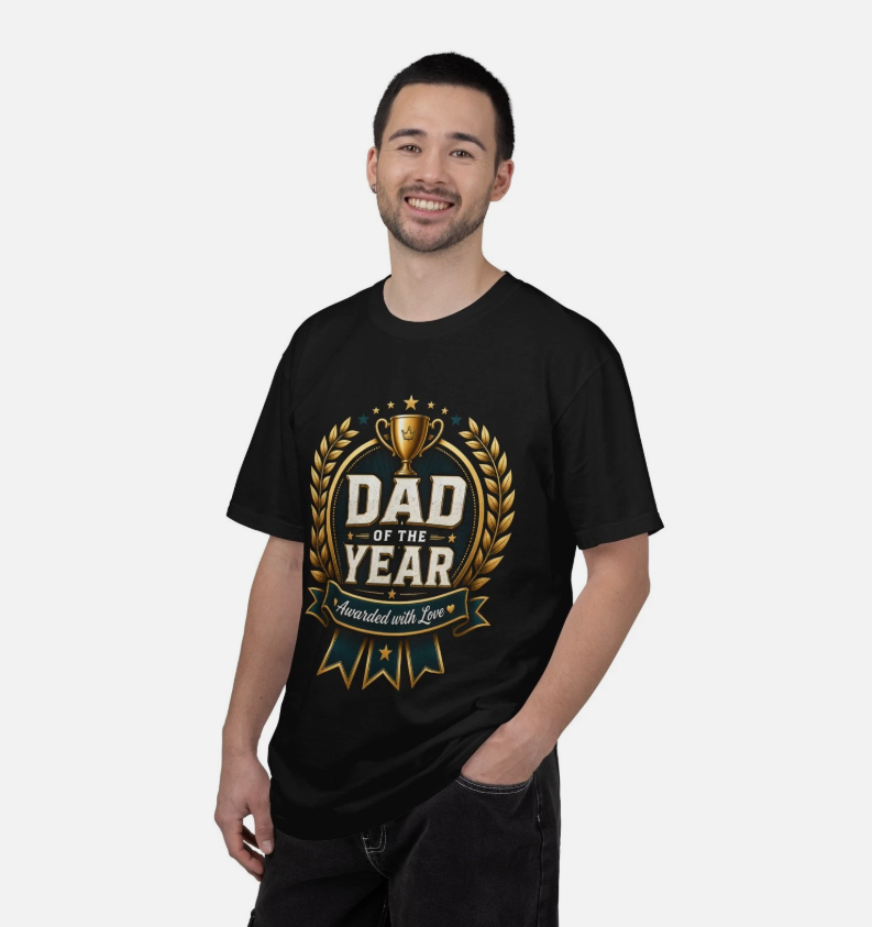 Dad of the Year trophy laurel T-shirt Awarded with Love Fathers day t shirt
