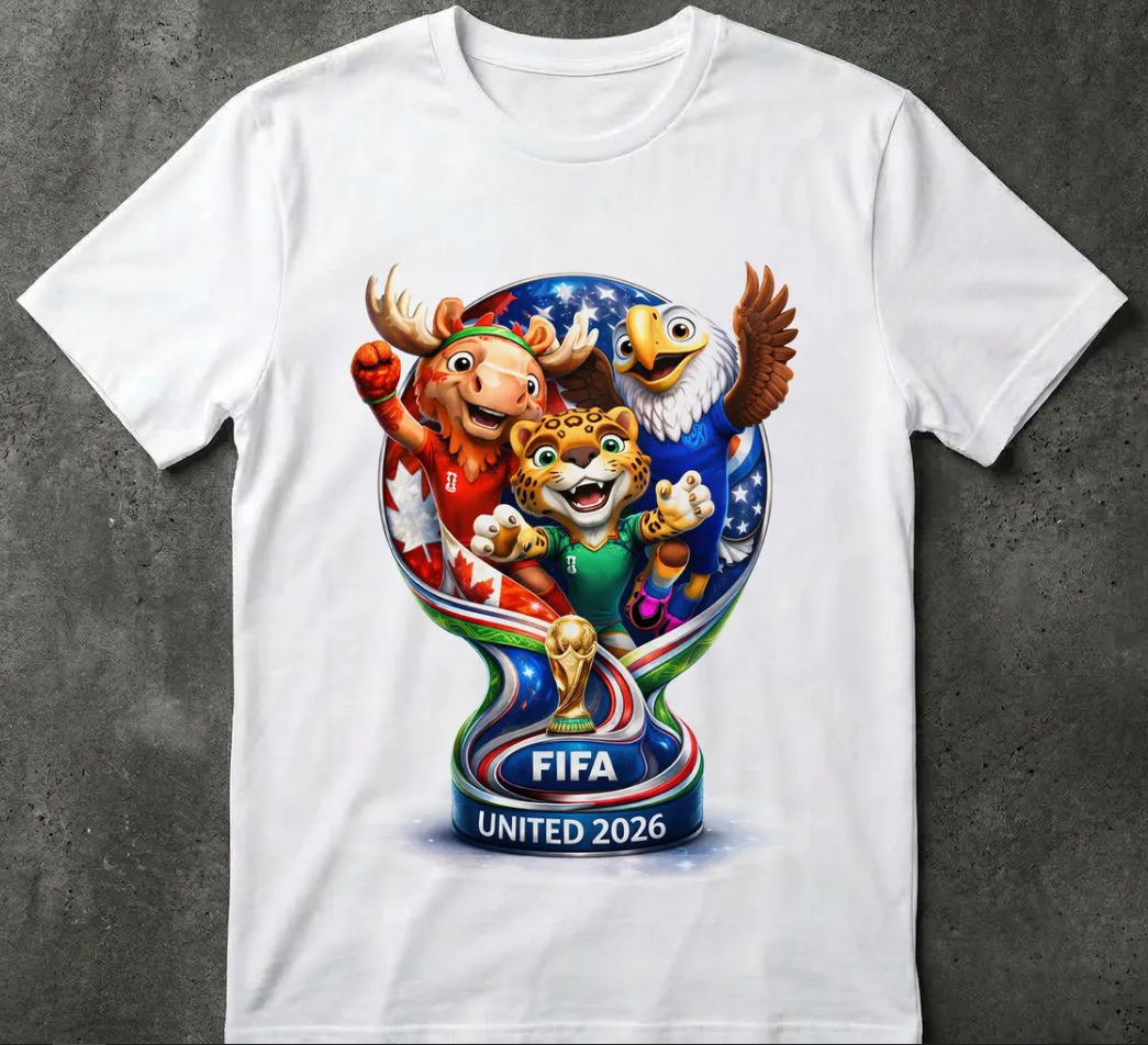 World Cup 2026 Soccer Mascots, Custom USA Canada Mexico Football Tee