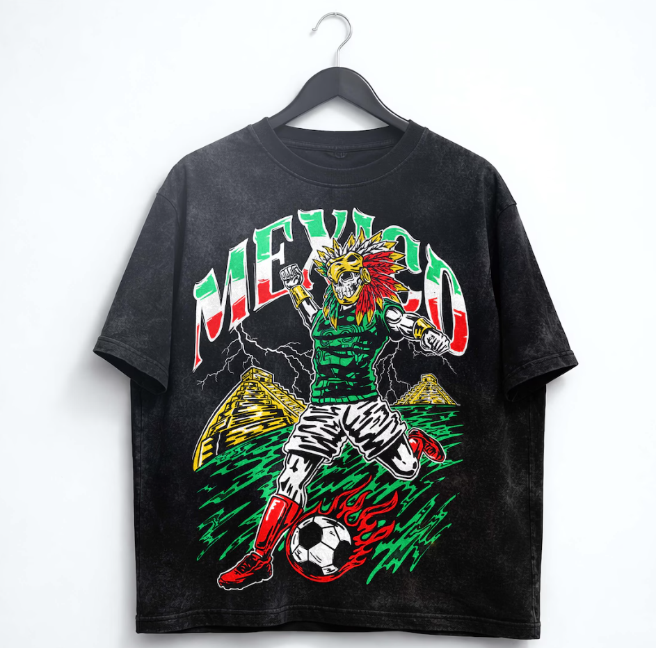 2026 World Cup Mexico Soccer Shirt Skull Graphic Football Fan Tee Vintage Style Game Day Outfit Gift for Him Her Streetwear Unisex T-Shirt.