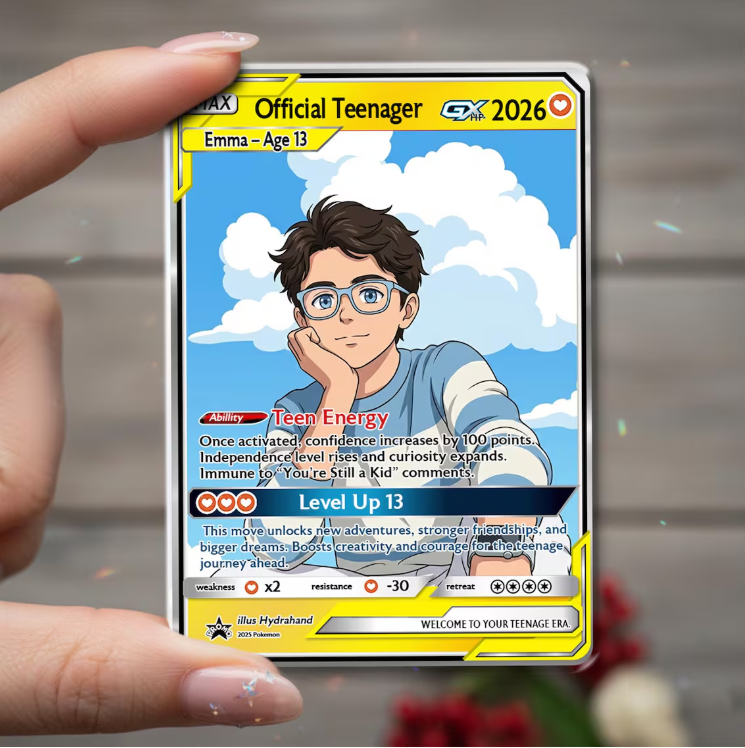 Personalized Anime Style Teenager 13 Trading Card, Custom Birthday Keepsake