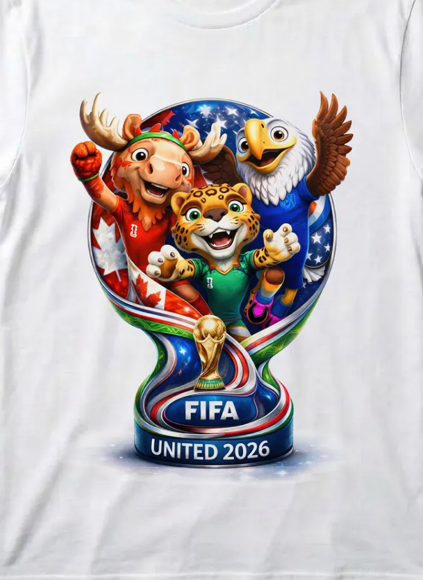 World Cup 2026 Soccer Mascots, Custom USA Canada Mexico Football Tee