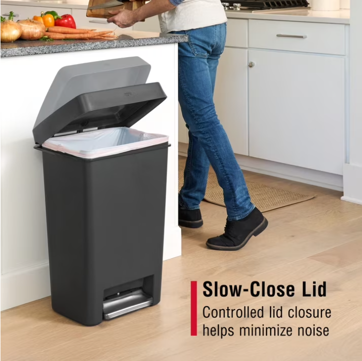 Rubbermaid Kitchen Trash Can, 12.4 Gallon Plastic Step Garbage Bin, Charcoal