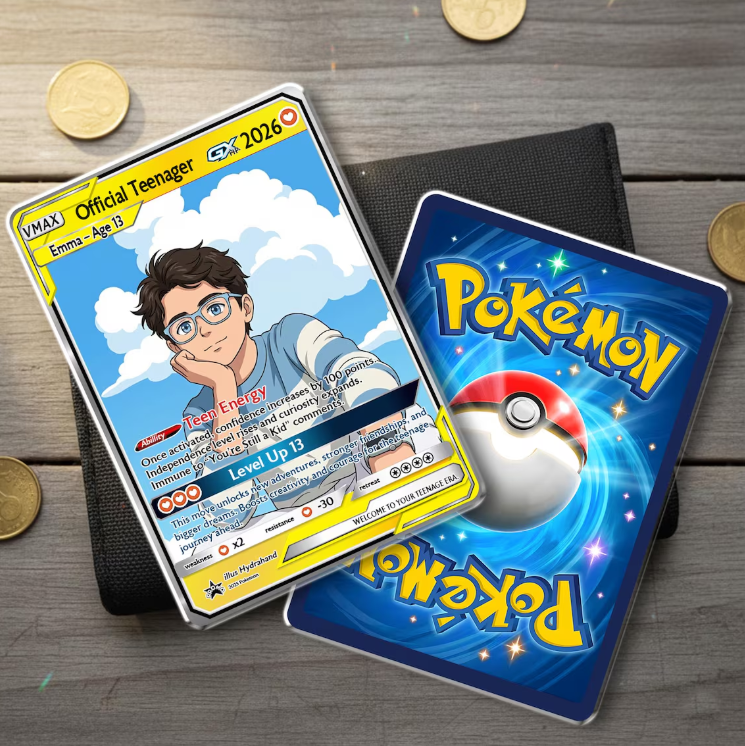 Personalized Anime Style Teenager 13 Trading Card, Custom Birthday Keepsake