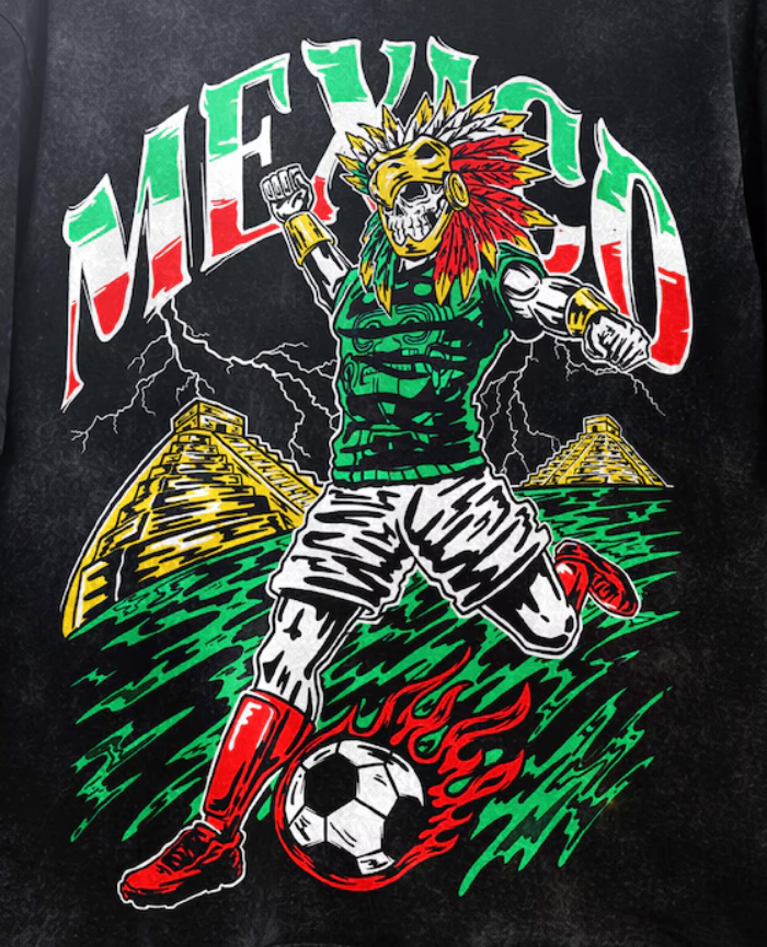 2026 World Cup Mexico Soccer Shirt Skull Graphic Football Fan Tee Vintage Style Game Day Outfit Gift for Him Her Streetwear Unisex T-Shirt.