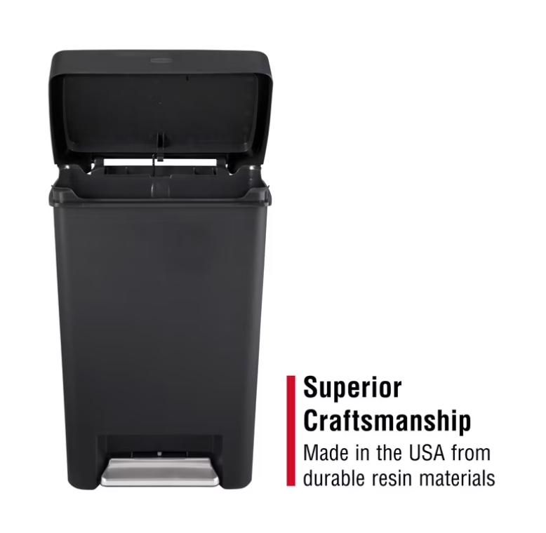 Rubbermaid Kitchen Trash Can, 12.4 Gallon Plastic Step Garbage Bin, Charcoal