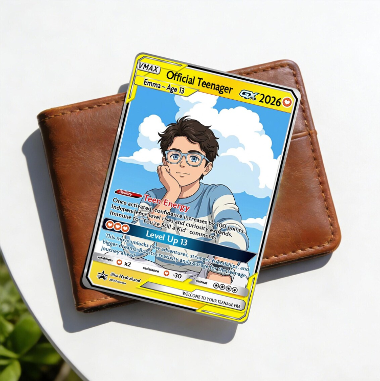 Personalized Anime Style Teenager 13 Trading Card, Custom Birthday Keepsake