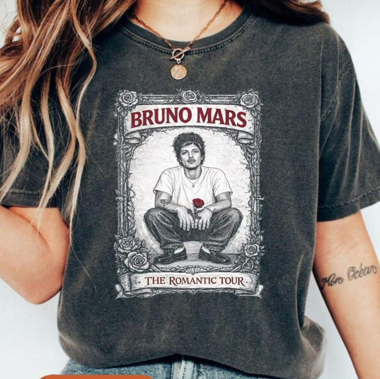 Bruno Mars T-Shirt, The Romantic Tour Vintage Rap Sweatshirt, 90s Retro Music Merch Hoodie