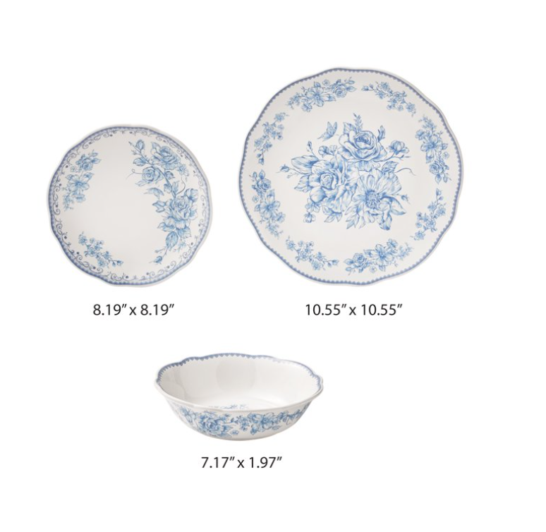 The Pioneer Woman Agatha 12-Piece Stoneware Dinnerware Set, Blue