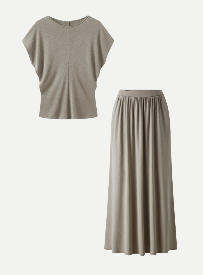 Soft Linen Knit Gathered A-Line Maxi Skirt with Pockets