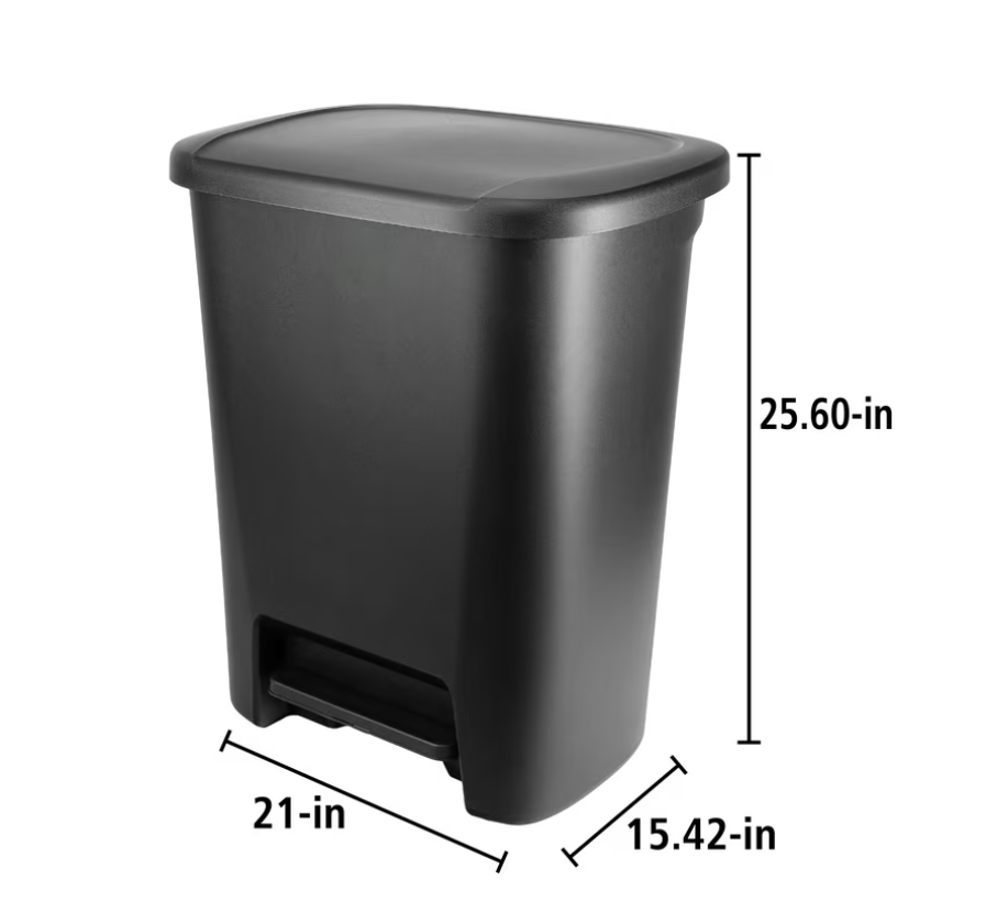 Hefty Kitchen Trash Can, 20.1 Gallon Plastic Step Garbage Bin with Foot Pedal Lid, Black