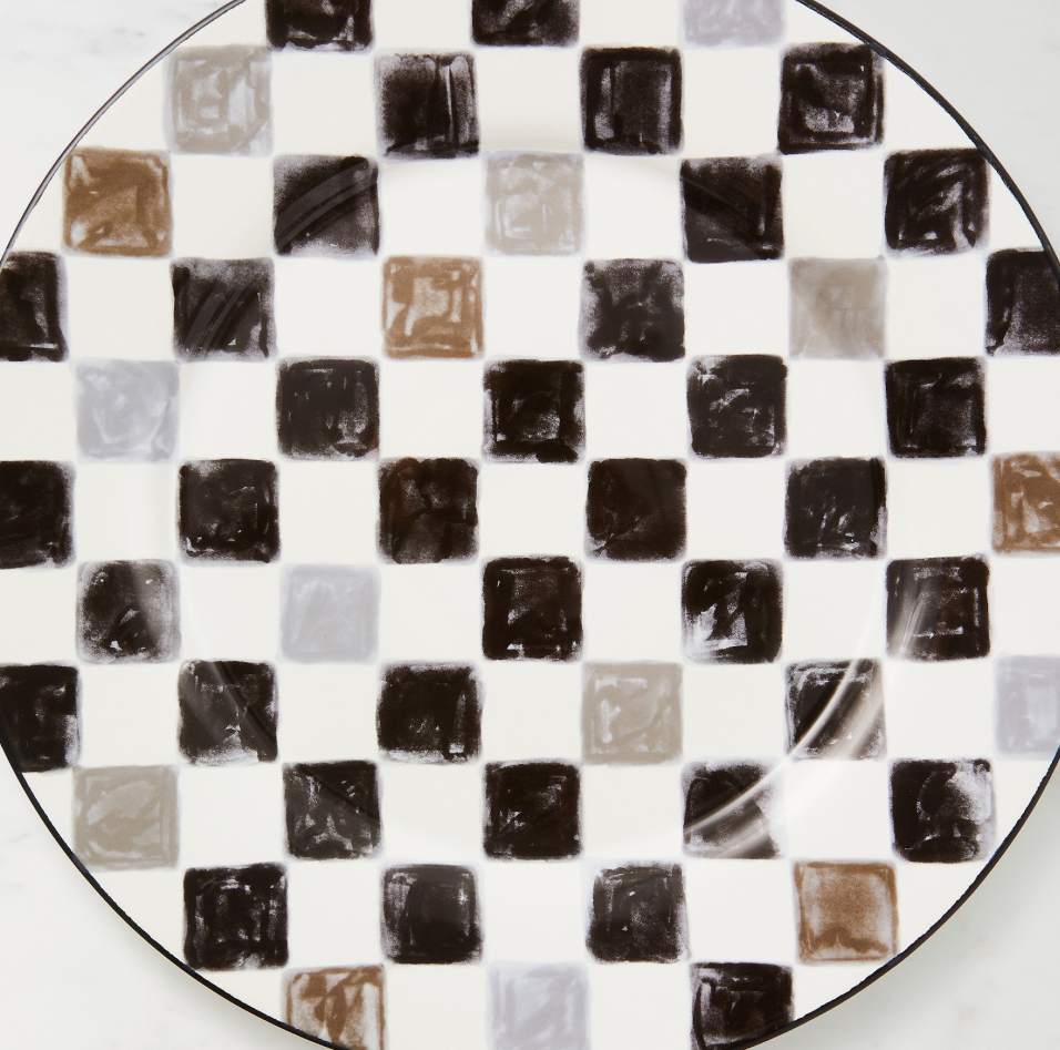 MacKenzie-Childs Stoneware Check Round Platter - Black