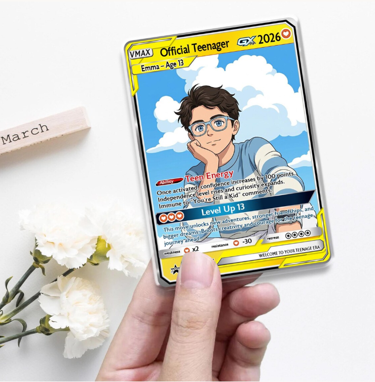 Personalized Anime Style Teenager 13 Trading Card, Custom Birthday Keepsake