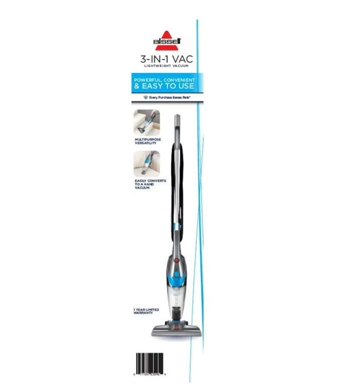 BISSELL 3-in-1, Corded, Stick Vacuum, Carpet, Area Rugs, Hardfloor, Upholstery, Removable Hand Vac, Lightweight, Easy Empty, 2030, Blue & Gray