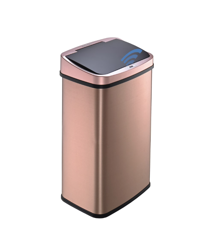 Nine Stars Automatic Kitchen Trash Can, 13.2 Gallon Stainless Steel, Motion Sensor, Soft Close Lid Garbage Bin, Gold