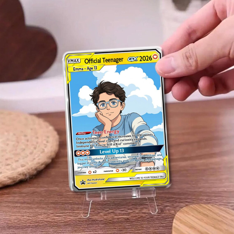 Personalized Anime Style Teenager 13 Trading Card, Custom Birthday Keepsake