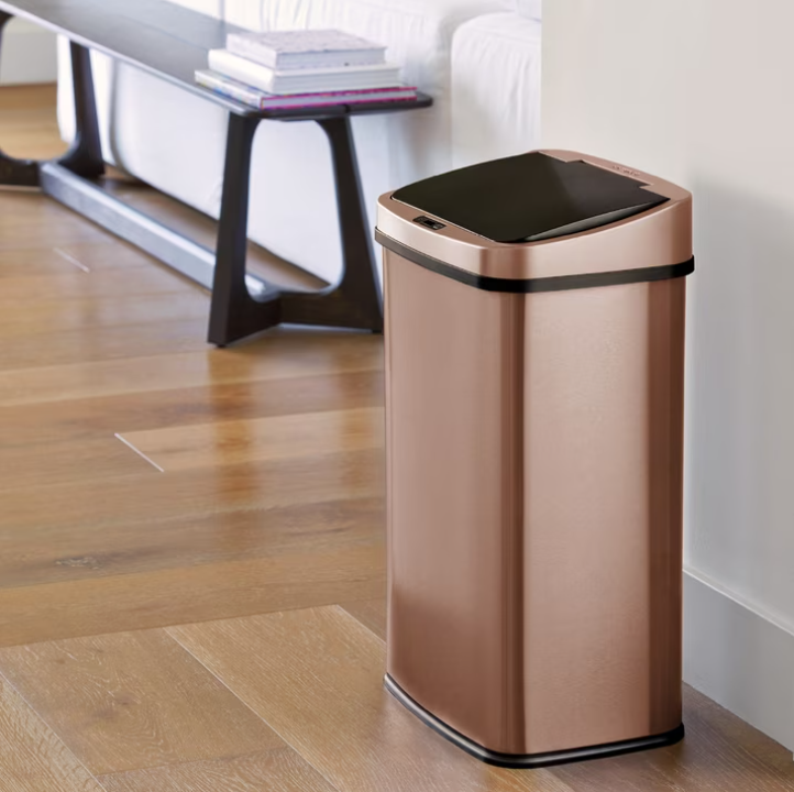 Nine Stars Automatic Kitchen Trash Can, 13.2 Gallon Stainless Steel, Motion Sensor, Soft Close Lid Garbage Bin, Gold