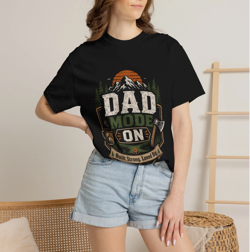 Dad Mode On T-Shirt Rustic Camping Axe Badge, Outdoors Dads Father's day