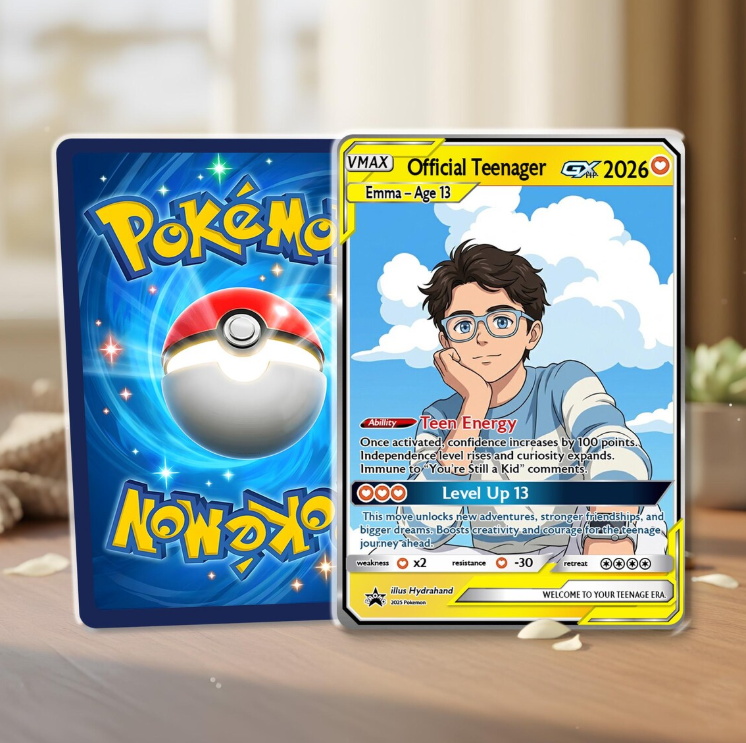 Personalized Anime Style Teenager 13 Trading Card, Custom Birthday Keepsake