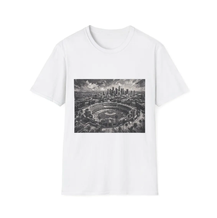 City Aerial of Los Angeles Dodgers Baseball Stadium T-Shirt Urban Sports Stadium Skyline